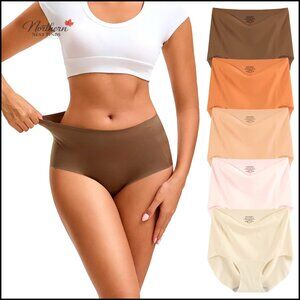 High Waisted Seamless No Show Briefs 5-Pack Quick Dry Nylon Blend